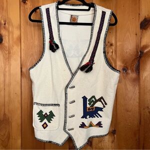 Chico's White Cotton Vest with Orange Embroidery Aztec